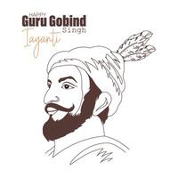 gourou gobind chante, dernier sikh gourou, héros de Inde. ligne art vecteur