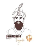 gourou gobind chante, dernier sikh gourou, héros de Inde. ligne art vecteur