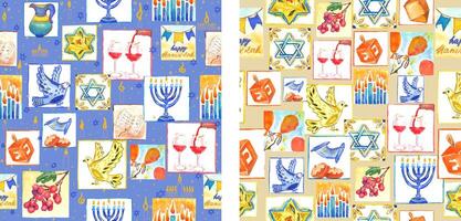 ensemble de sans couture motifs pour le vacances de hanukkah. peint avec aquarelles vecteur