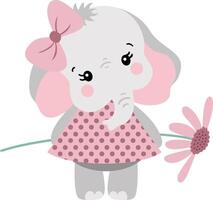 adorable l'éléphant fille avec fleur vecteur