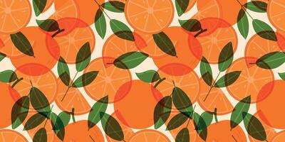 des oranges risoprint sans couture modèle. Frais des oranges, feuilles et des graines pour tissu, dessin Étiquettes, fond d'écran, fruit Contexte. tranches de des oranges Contexte. vecteur