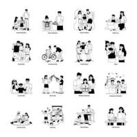 dernier pack de famille collage glyphe des illustrations vecteur