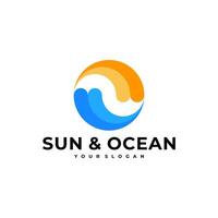 Soleil vague l'eau mer logo icône illustration vecteur