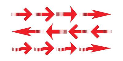 rouge flèches direction droite et gauche. ensemble aiguille formes pour conception élément but. vecteur