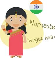 illustration de dessin animé personnages en disant Bonjour et Bienvenue dans hindi vecteur