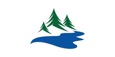 logo conception pin et rivière, forêt, aventure, vague, logo conception modèle, icône, , symbole, idée. vecteur