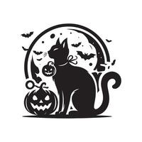 Halloween noir chat silhouette, noir chat noir et blanc couleur, noir chat art conception style vecteur