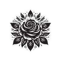 Rose silhouette, Rose noir et blanc couleur, Rose art conception style vecteur