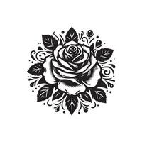 Rose silhouette, Rose noir et blanc couleur, Rose art conception style vecteur