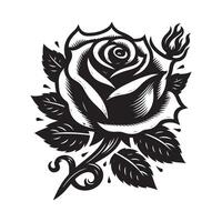 Rose silhouette, Rose noir et blanc couleur, Rose art conception style vecteur