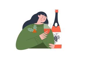 une gentille fille avec un verre de vin mousseux. illustration vectorielle. vecteur