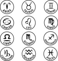 découvrir le galactique zodiaque Icônes collection avec mystique astrologie symboles sur une blanc Contexte. parfait pour horoscope passionnés et les amoureux de ésotérique vecteur