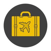 icône de couleur de glyphe de valise de bagage de voyage. valise avec avion. symbole de la silhouette sur fond noir. espace négatif. illustration vectorielle vecteur