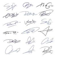 signatures ensemble. fictif manuscrit signatures pour signature les documents sur blanc Contexte. vecteur