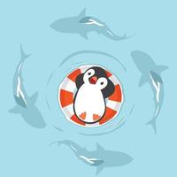 pingouin nageant avec des requins dans la mer