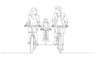 continu un ligne dessin de Parents dépenses gratuit temps cyclisme avec fille, famille activité concept, Célibataire ligne art. vecteur