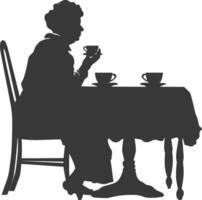 silhouette personnes âgées femme séance à une table dans le café vecteur