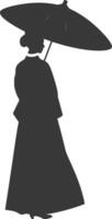 silhouette indépendant coréen femmes portant hanbok avec parapluie noir Couleur seulement vecteur