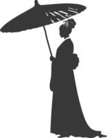 silhouette indépendant coréen femmes portant hanbok avec parapluie noir Couleur seulement vecteur