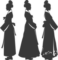 silhouette indépendant coréen femmes portant hanbok noir Couleur seulement vecteur