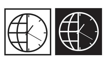 icône de vecteur d'horloge mondiale isolé sur fond blanc. horloge mondiale avec icône plate demi-monde pour la conception d'interfaces Web, mobiles et utilisateur