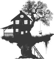 silhouette arbre maison noir Couleur seulement vecteur