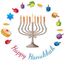 Modèle de carte Happy Hanukkah avec des lumières et des décorations vecteur