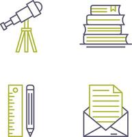 télescope et collation de livres et argent icône vecteur