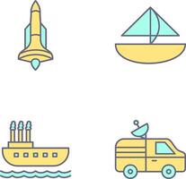fusée et petit yacht icône vecteur