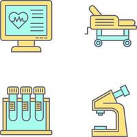 cardiogramme et hôpital lit icône vecteur