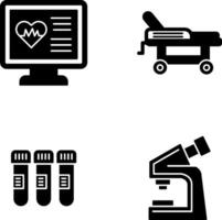 cardiogramme et hôpital lit icône vecteur