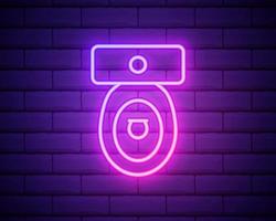 icône de cuvette de toilette au néon rougeoyante isolée sur fond de mur de briques. illustration vectorielle vecteur