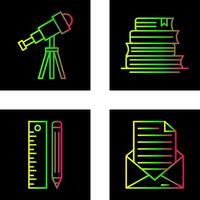 télescope et collation de livres et argent icône vecteur