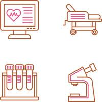 cardiogramme et hôpital lit icône vecteur