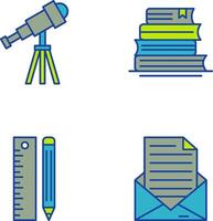 télescope et collation de livres et argent icône vecteur