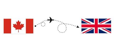 vol et voyage du canada au royaume-uni de grande-bretagne par concept de voyage en avion de passagers vecteur