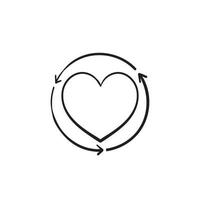 doodle coeur amour symbole dans le cercle illustration vecteur de style dessiné à la main isolé