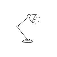 lampe de bureau dessinée à la main, lampe de table, style de dessin animé doodle lampe d'architecte vecteur