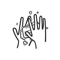 Icônes de lignes vectorielles liées au lavage des mains dessinées à la main. contient des icônes telles que les instructions de lavage, l'antiseptique, le savon. illustration de griffonnage vecteur