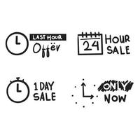 compte à rebours de vente dessiné à la main. bannière d'offre de dernière minute, vente d'un jour et promotion de vente de 24 heures. promotions spéciales limitées aux entreprises doodle vecteur