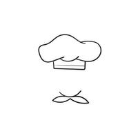 chef dessiné à la main en chapeau de cuisine et illustration d'uniforme de cuisine avec fond isolé de vecteur de style doodle