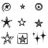 icônes étoiles dessinées à la main. étincelles, éclatement brillant. étoiles de symboles de vecteur isolé sur fond blanc doodle