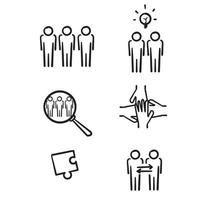 ensemble simple dessiné à la main d'icônes de lignes vectorielles liées au travail d'équipe. contient des icônes telles que coopération, collaboration, réunion d'équipe.doodle vecteur