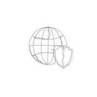 dessin au trait continu globe et bouclier icône illustration vecteur isolé