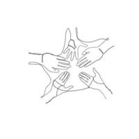 doodle dessinés à la main se tenant le symbole de la main pour le travail d'équipe et l'illustration de l'amitié dans le dessin au trait continu vecteur