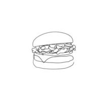 vecteur d'illustration de hamburger doodle dessinés à la main isolé dans un style d'art en ligne continue