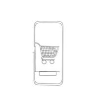 vecteur d'illustration mobile et panier d'achat dessinés à la main dans un style de dessin au trait continu