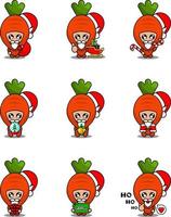 personnage de dessin animé de vecteur costume de mascotte de légume carotte mignon mis paquet de noël