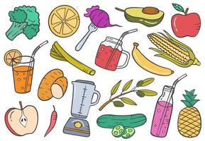 concept végétarien végétarien doodle ensemble de collections dessinées à la main avec style de contour plat vecteur