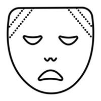 triste théâtral faciale masque, noir ligne icône de un pessimiste, Facile signe vecteur